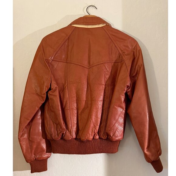 Vintage 1970s Reversible Leather Bomber Jacket in Rust Brown Size Medium - Picture 3 of 7
